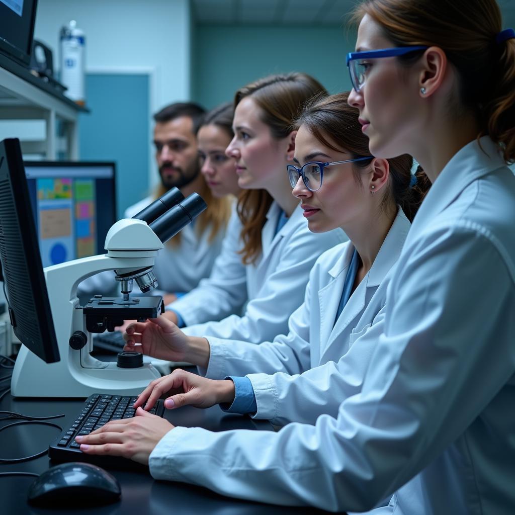 Scientists collaborating on a research project at UMass Medical School