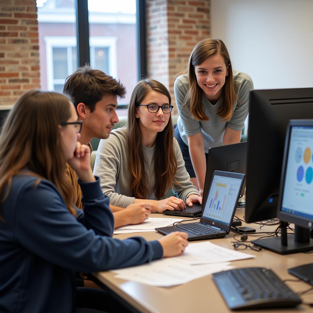 Students working in a psychology research lab