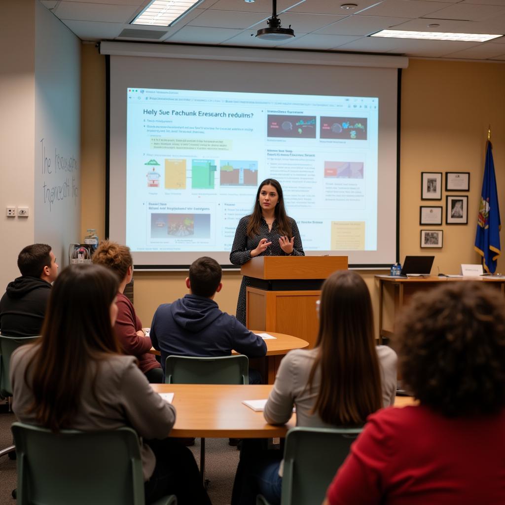 Undergraduate student presenting biology research findings