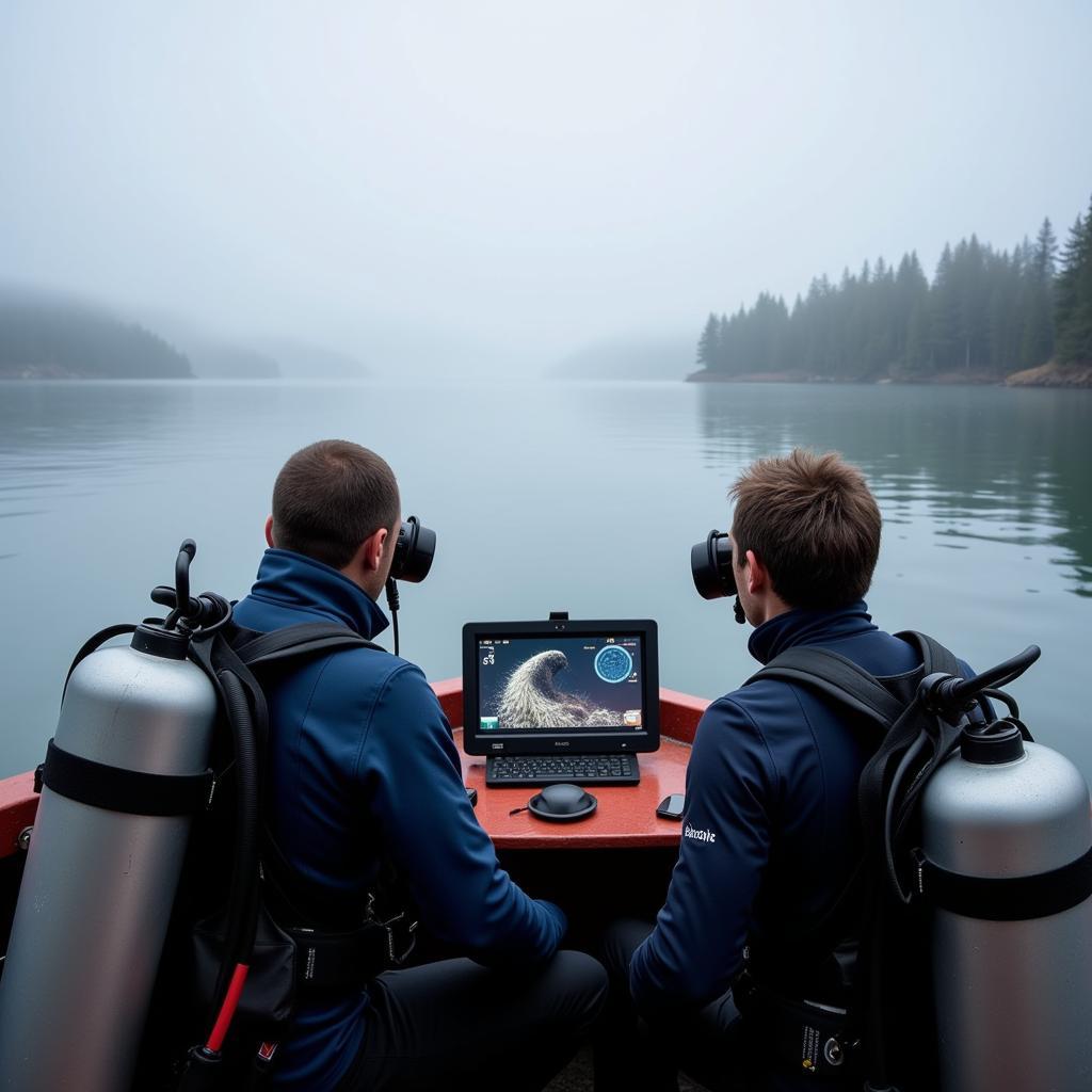 Researchers Using Sonar Equipment in a Lake