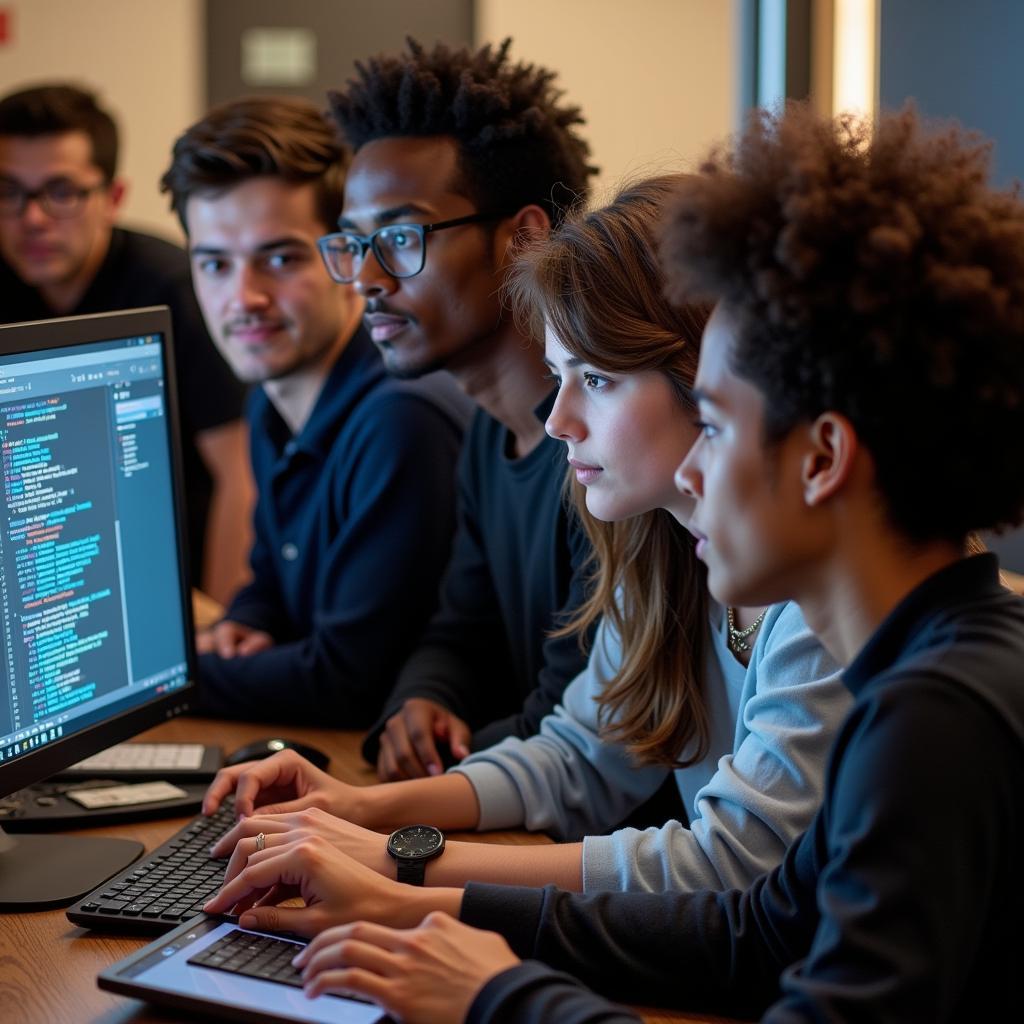 Students collaborating on AI projects at the University at Buffalo