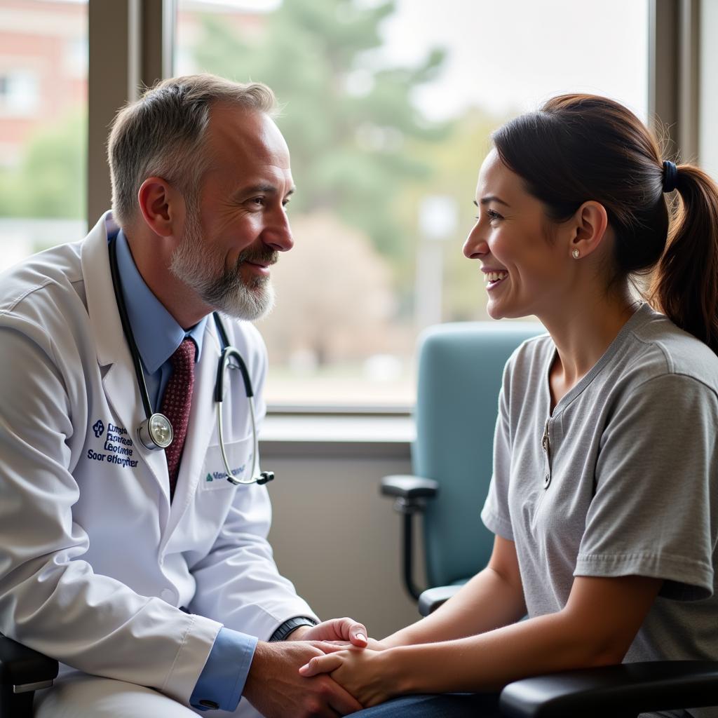 A doctor and patient discussing a treatment plan at UNM Cancer Center