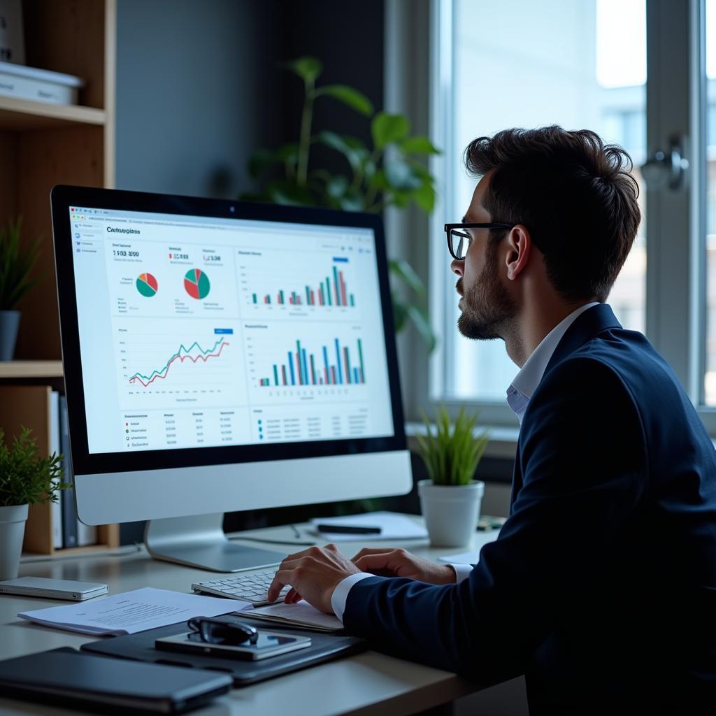 Financial analyst reviewing company data for a US equity research fund