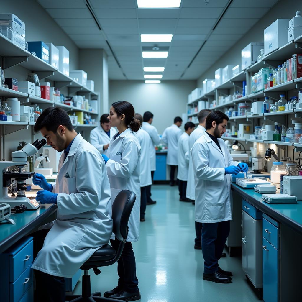 Scientists at work in a US medical research agency laboratory