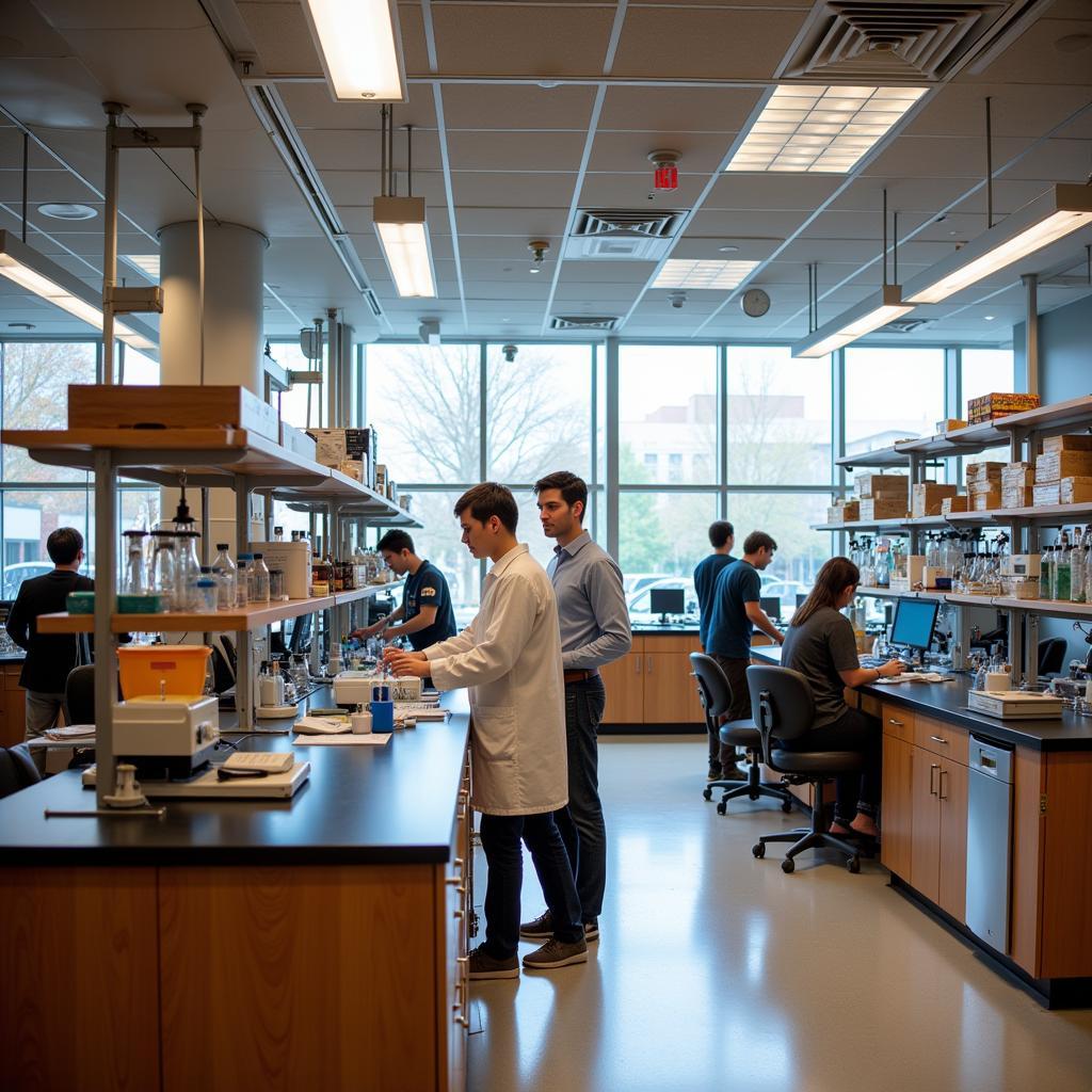 Students working in a UT Austin research lab