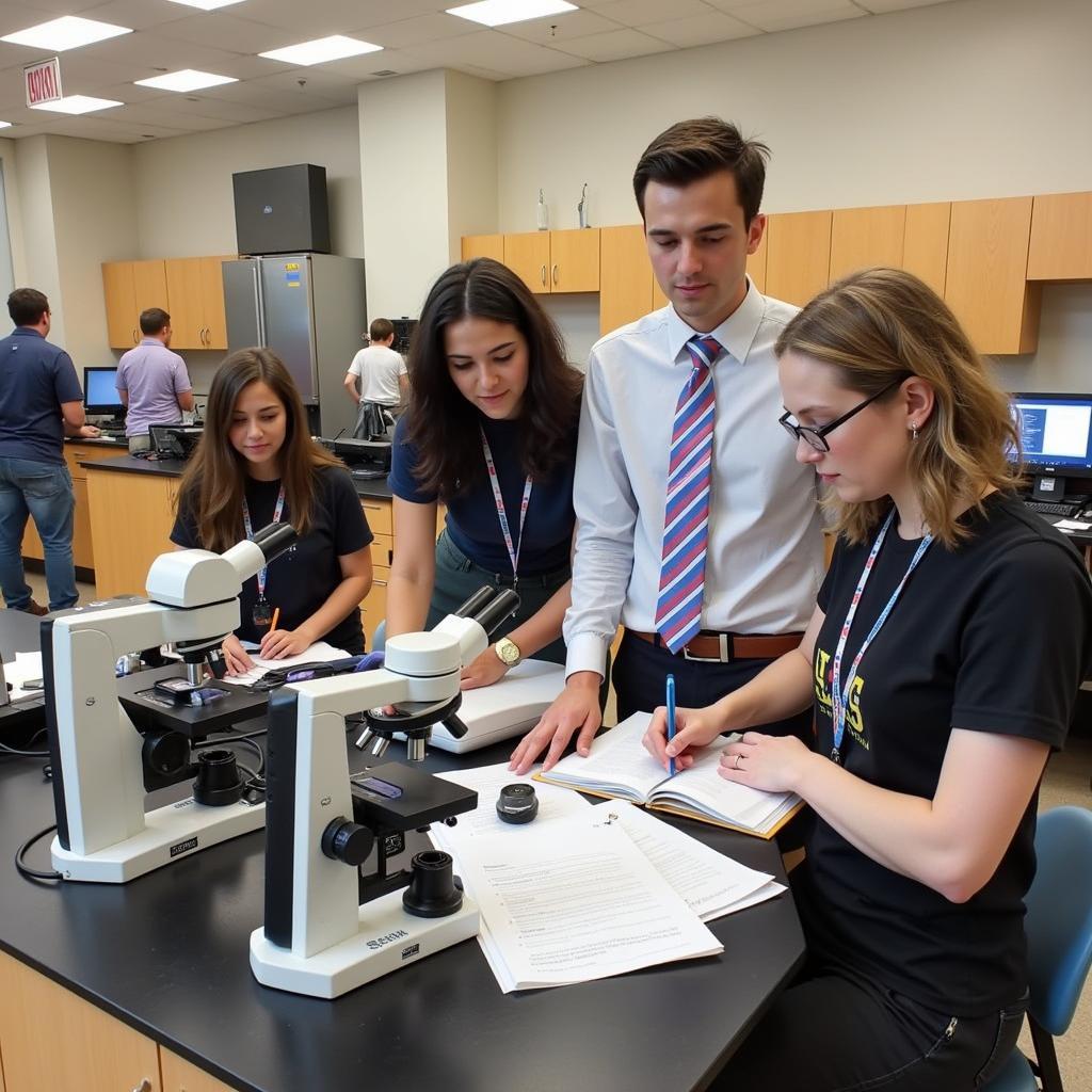 Students collaborating in a UT Austin research lab