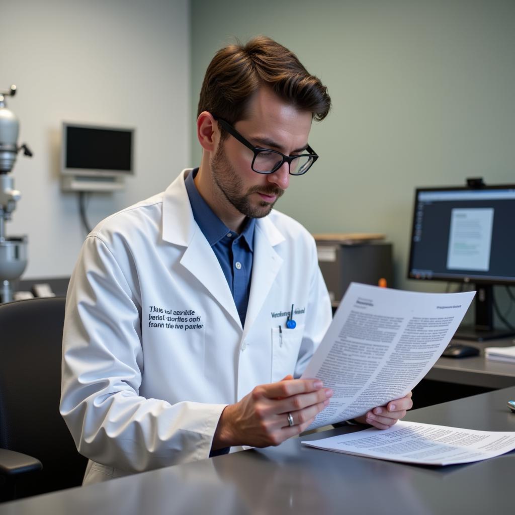 Veterinarian Reviewing Research