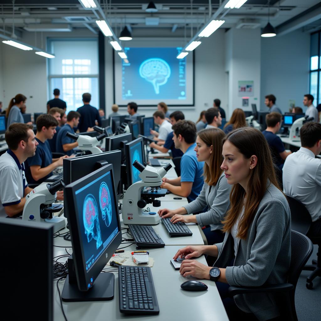 Scientists working in a vision research laboratory