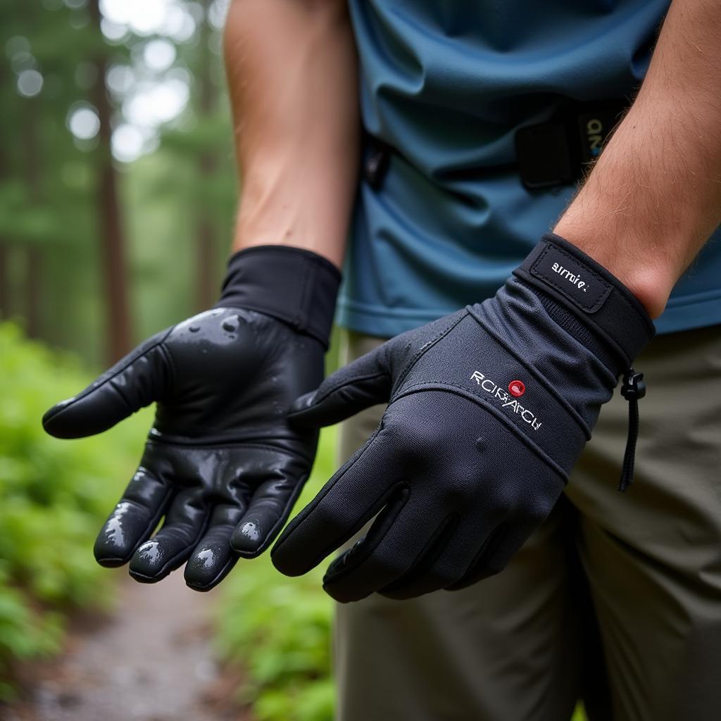 Men's outdoor research gloves with waterproof and breathable fabric.