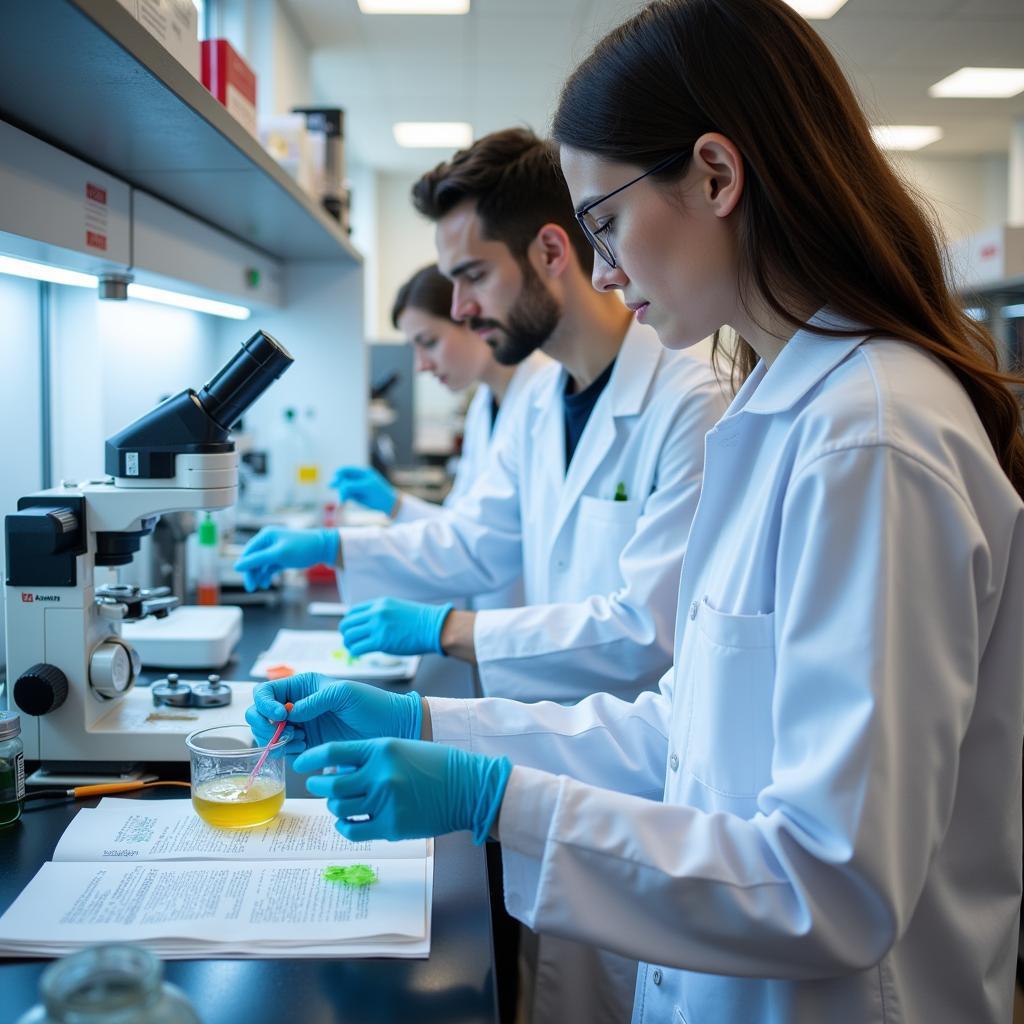 Wet lab research environment showcasing researchers working with biological samples and specialized equipment