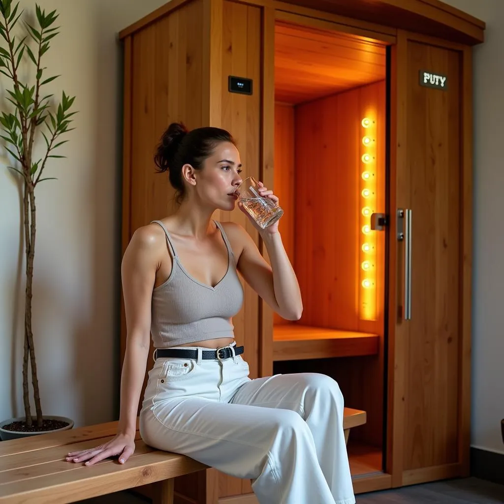 Woman Hydrating After Infrared Sauna Session