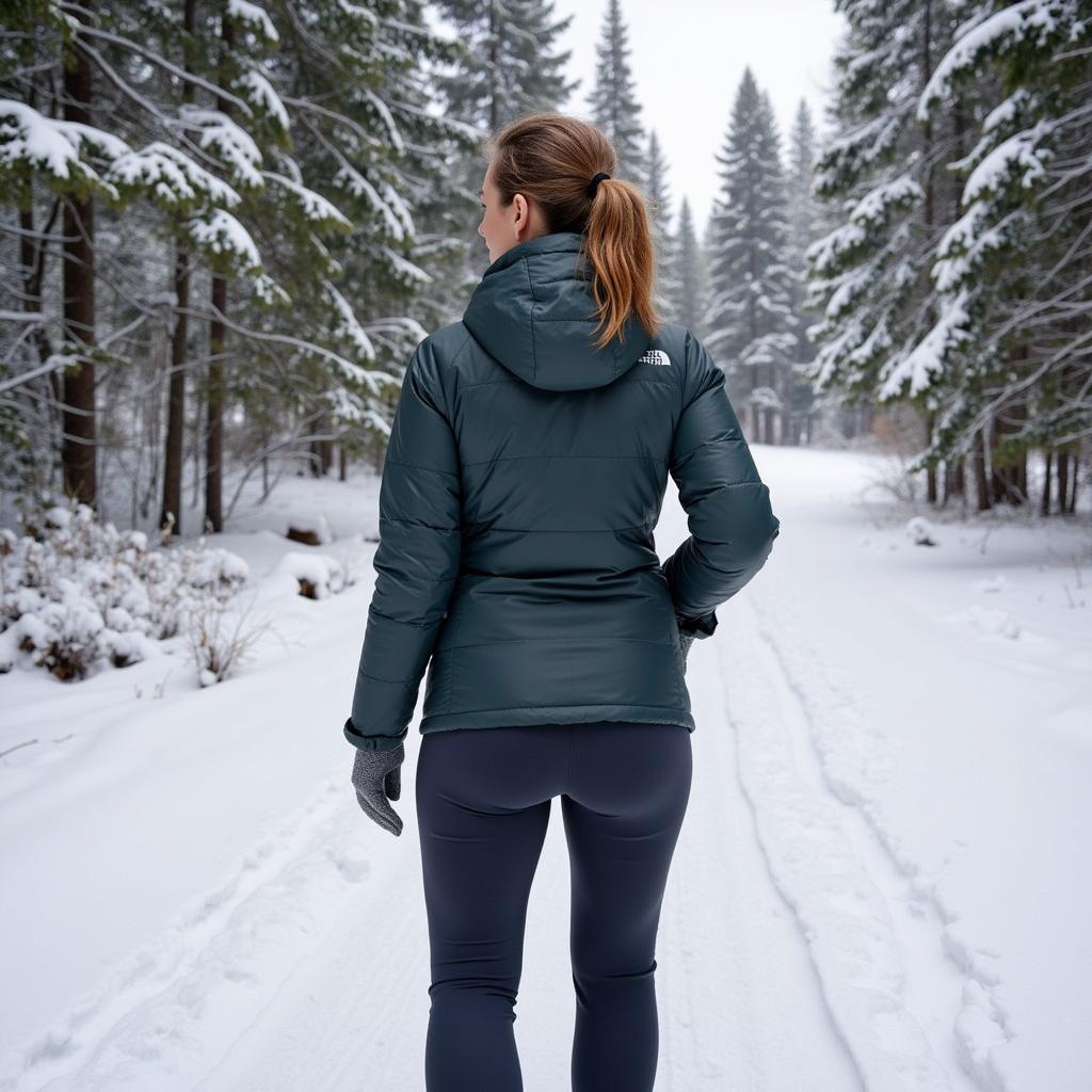 Woman Hiking in Outdoor Research Coldfront Down Jacket