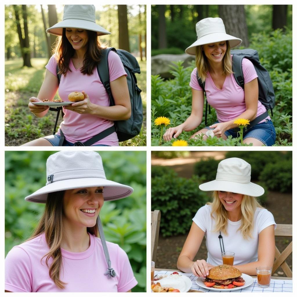 Women sporting Outdoor Research Oasis Sun Hats in different settings