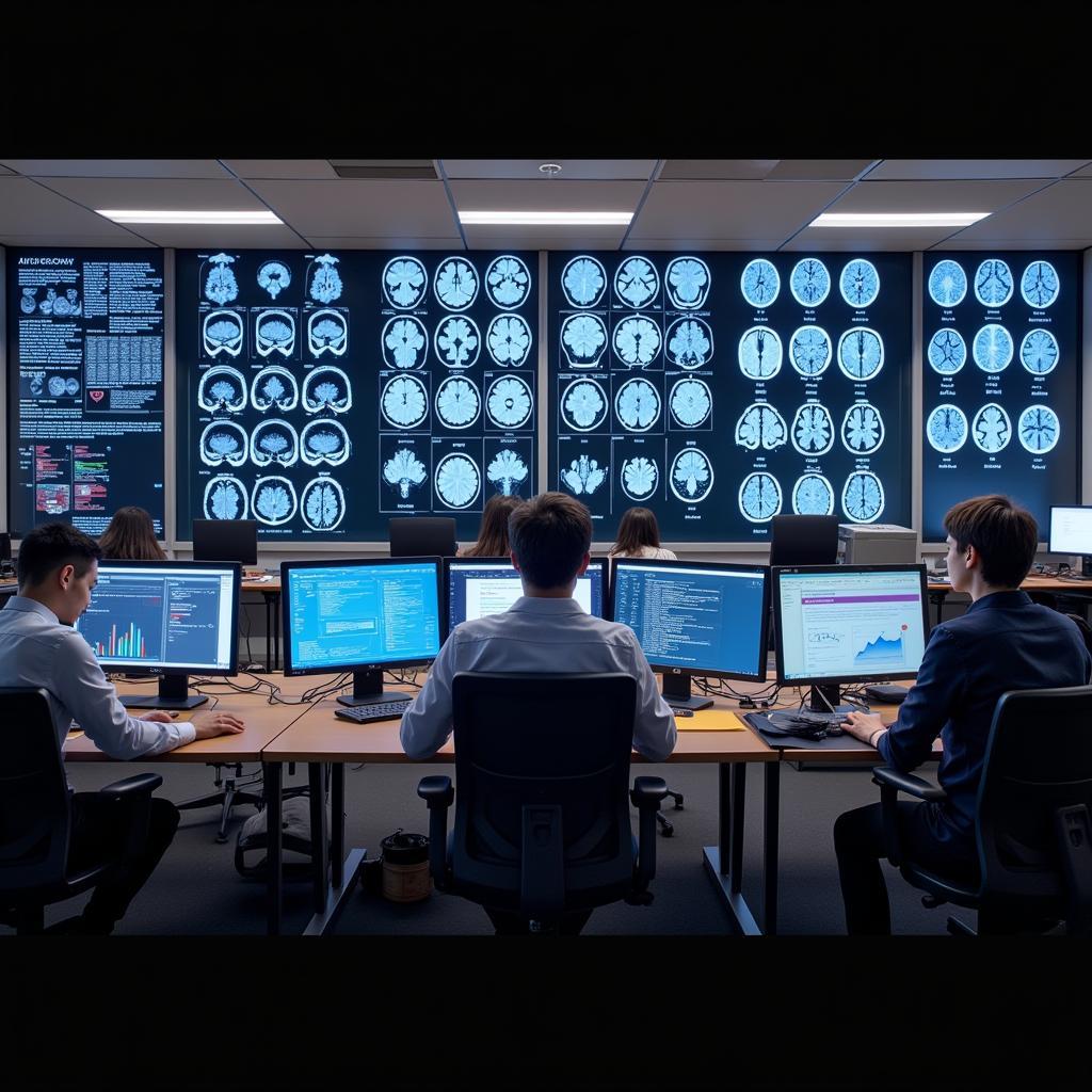 Researchers Studying Brain Scans in a Lab