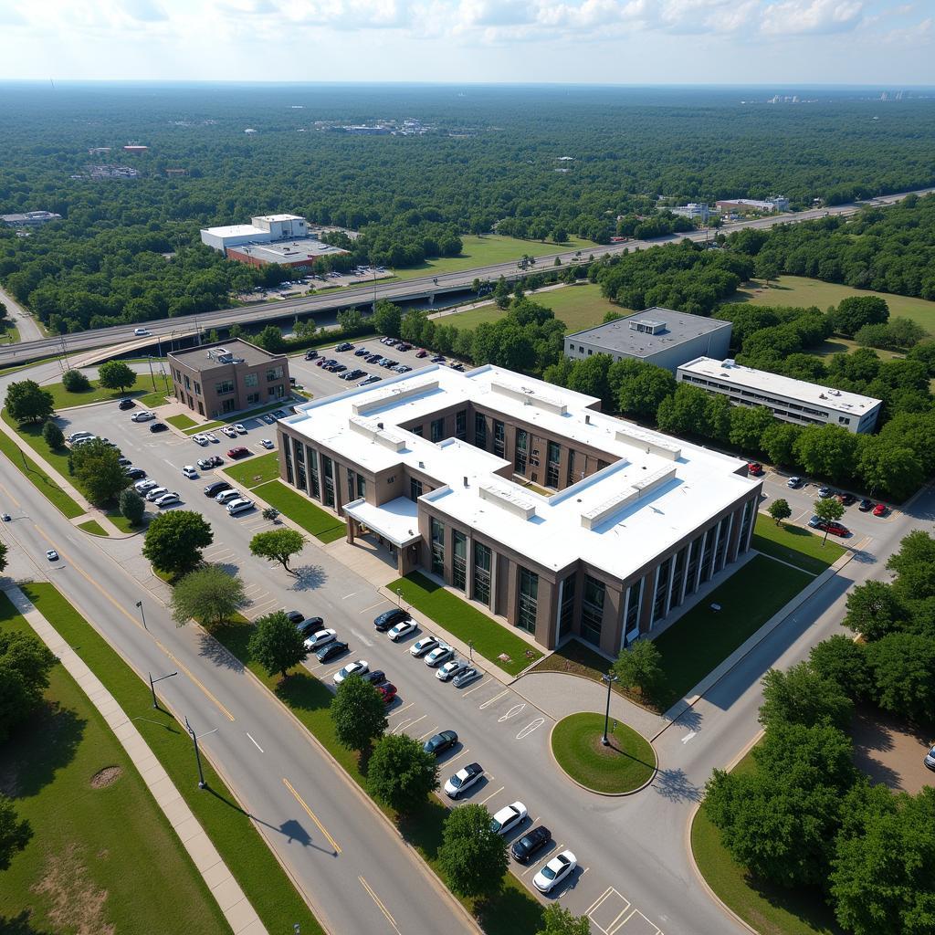 Aerial view of 12424 Research Blvd in Austin, TX