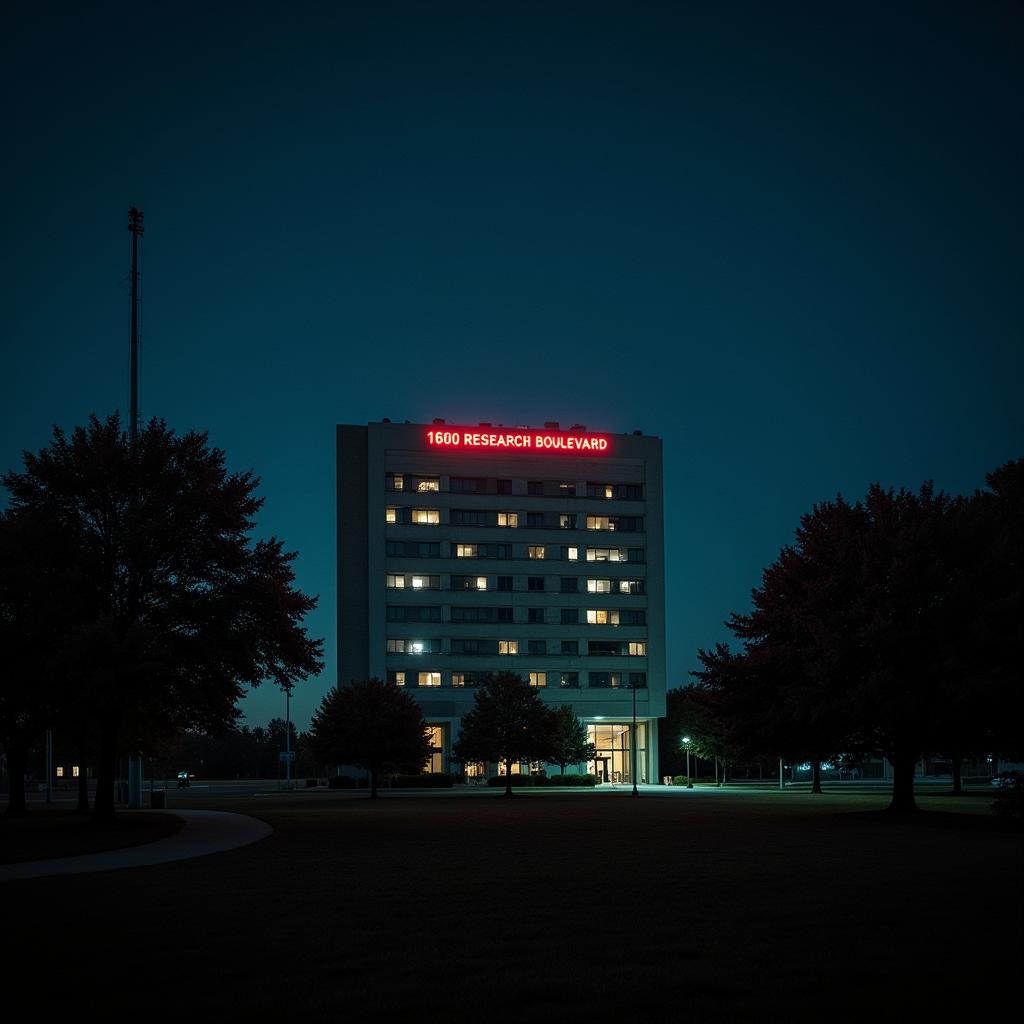 Night view of 1600 Research Boulevard Rockville MD