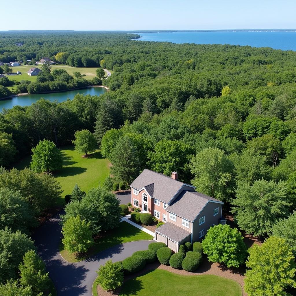 Aerial view of 26 Research Way East Setauket and surrounding area