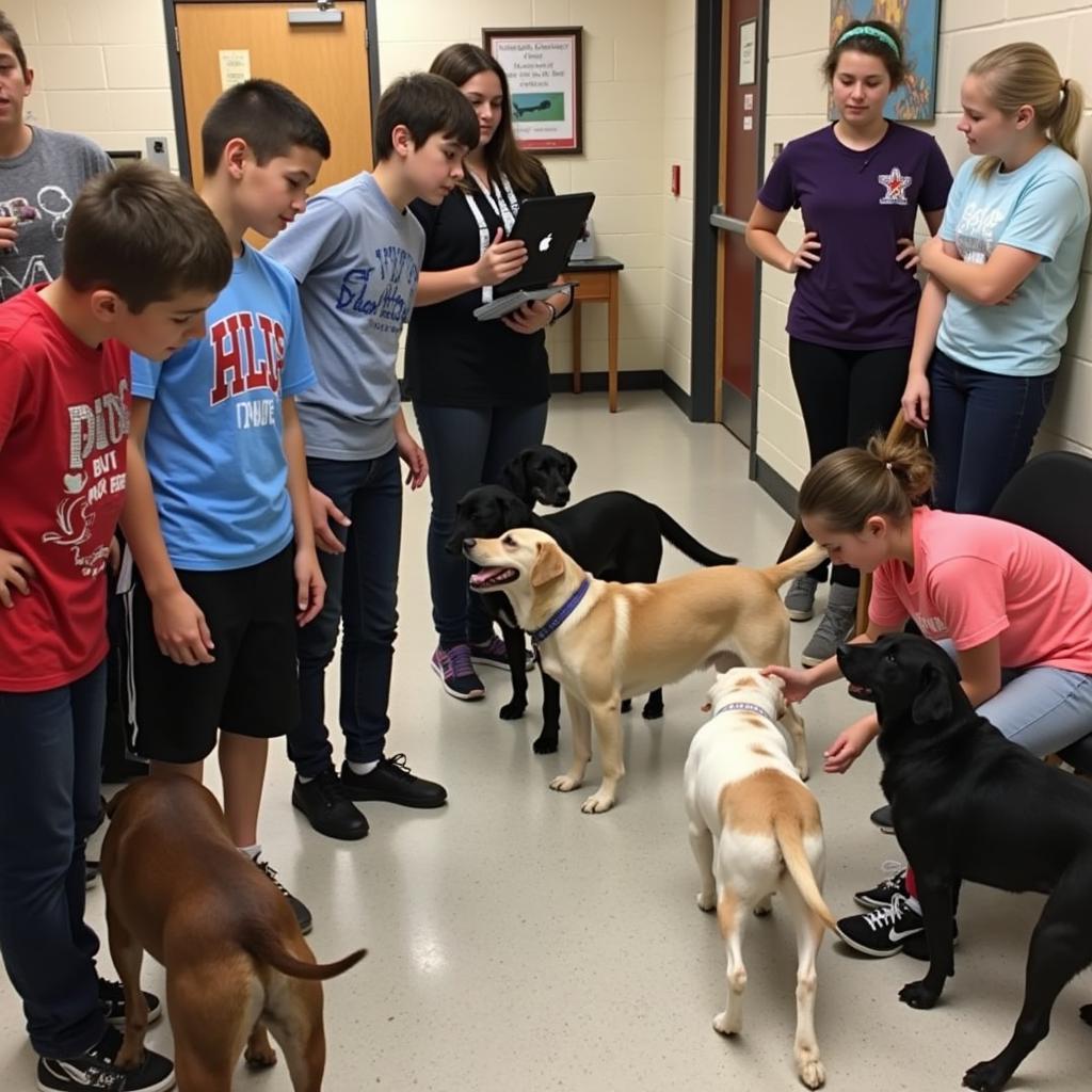 Fifth Graders Conducting Research on Dog Breeds and Behavior