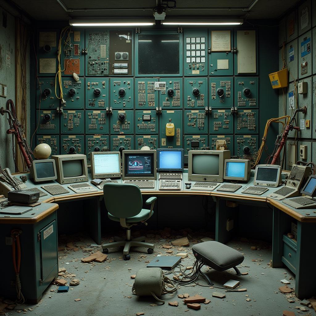 Abandoned control room in a research facility