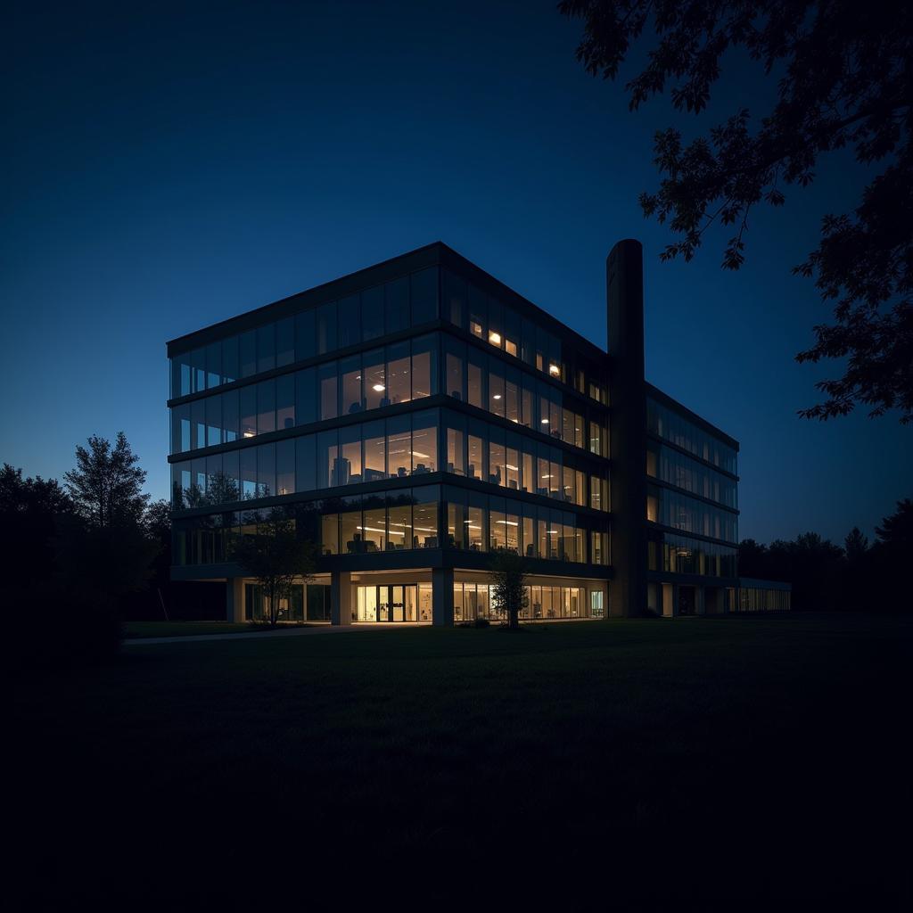 Night view of the American Glass Research Building