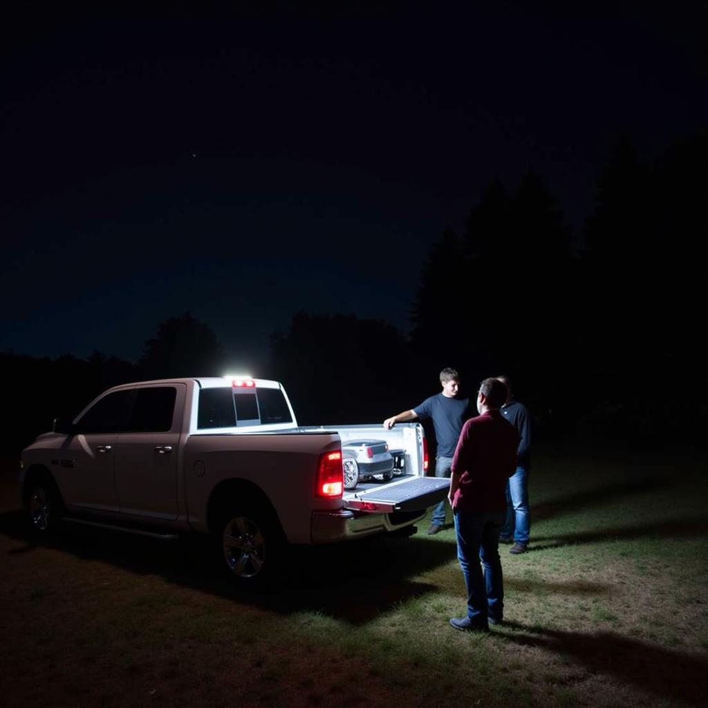 AMP Research BedStep 2 Illuminating Truck Bed During Night Investigation