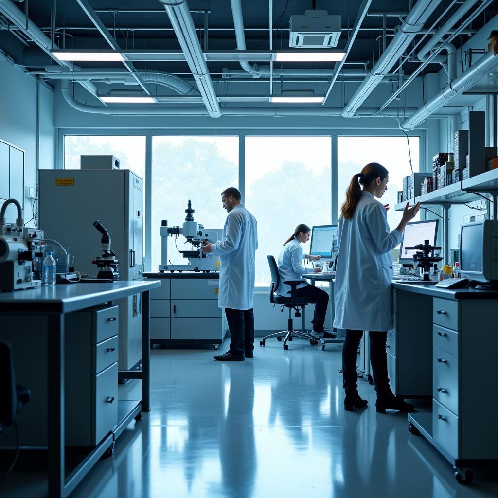 Amri Albany Molecular Research Laboratory interior with advanced equipment and researchers in lab coats