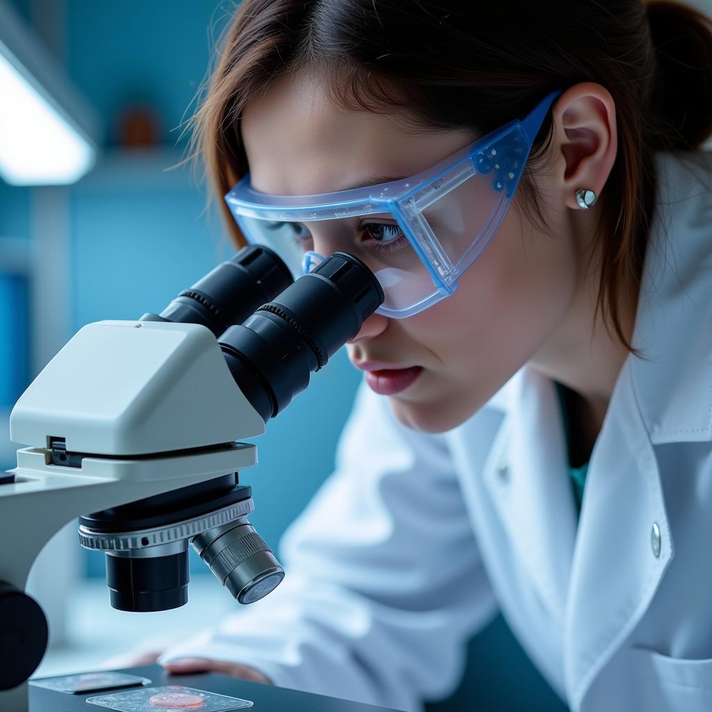 Scientist at Amri Albany using a high-powered microscope for research