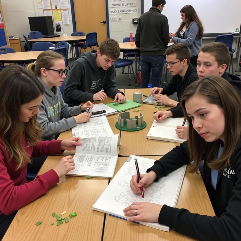 High school students researching ancient mysteries