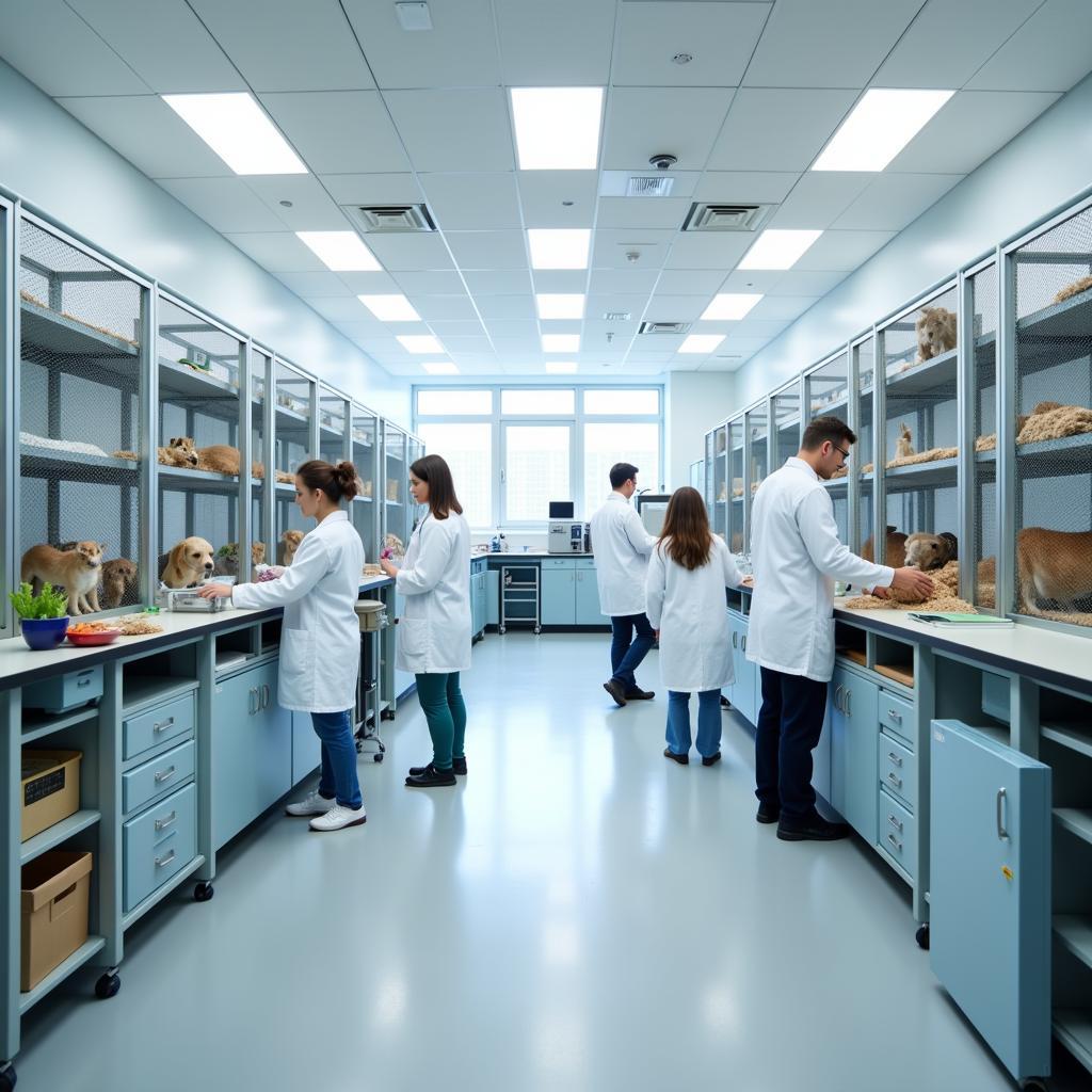 Modern Animal Research Laboratory:  A sterile and technologically advanced laboratory where animal research is conducted ethically.