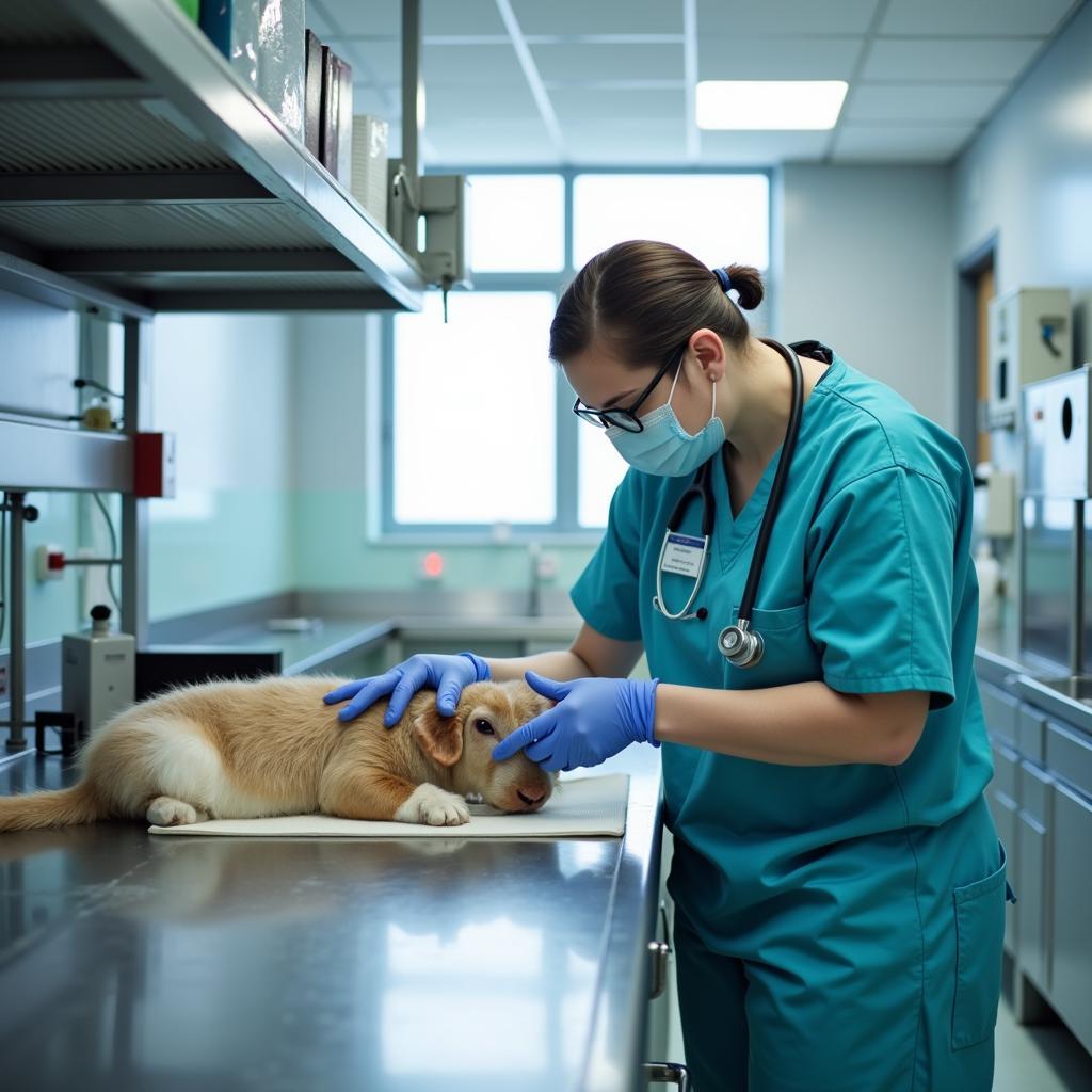 Veterinarian providing care to a research animal