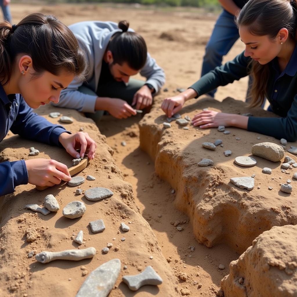 Archaeological dig uncovering ancient artifacts