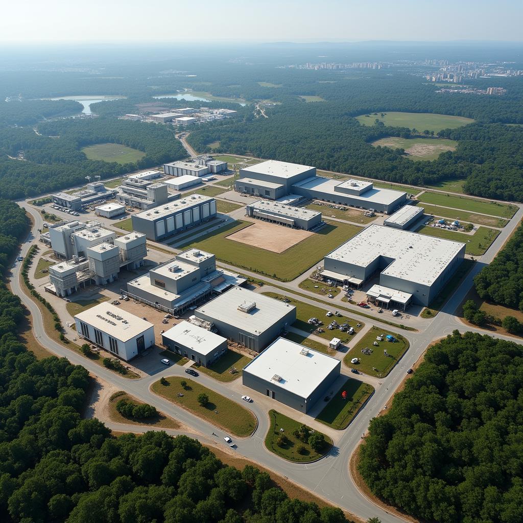 Aerial View of BARC - A high-altitude aerial photograph of the Barc Atomic Research Center, providing a comprehensive perspective on its sprawling campus and extensive infrastructure.