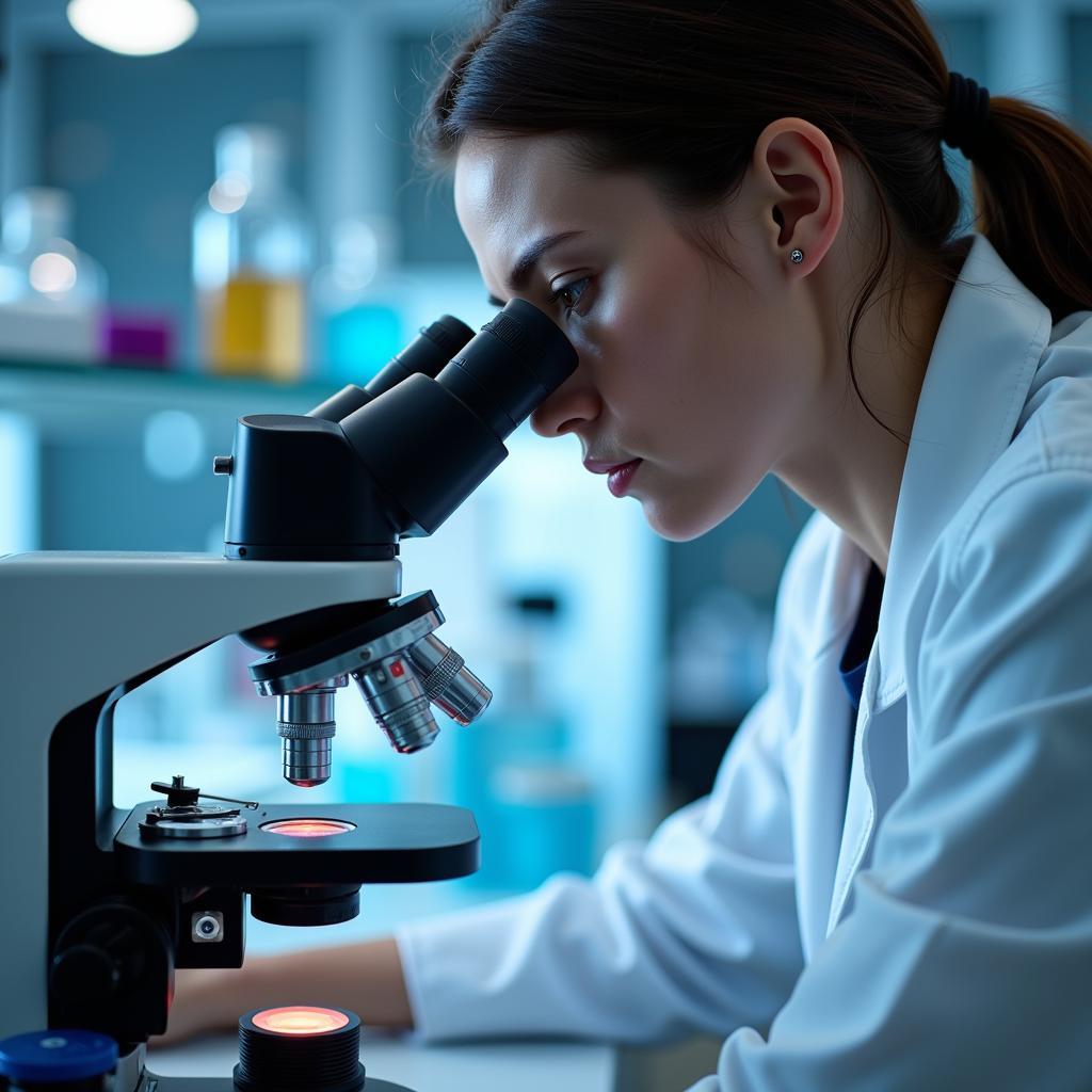 Biologist Researcher Using a Microscope