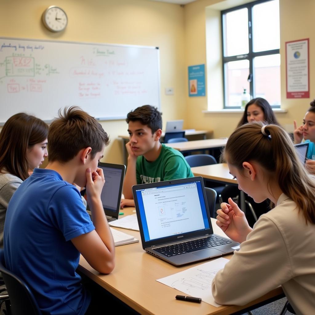 Students engaged in a collaborative math project at Brooklyn School for Math and Research