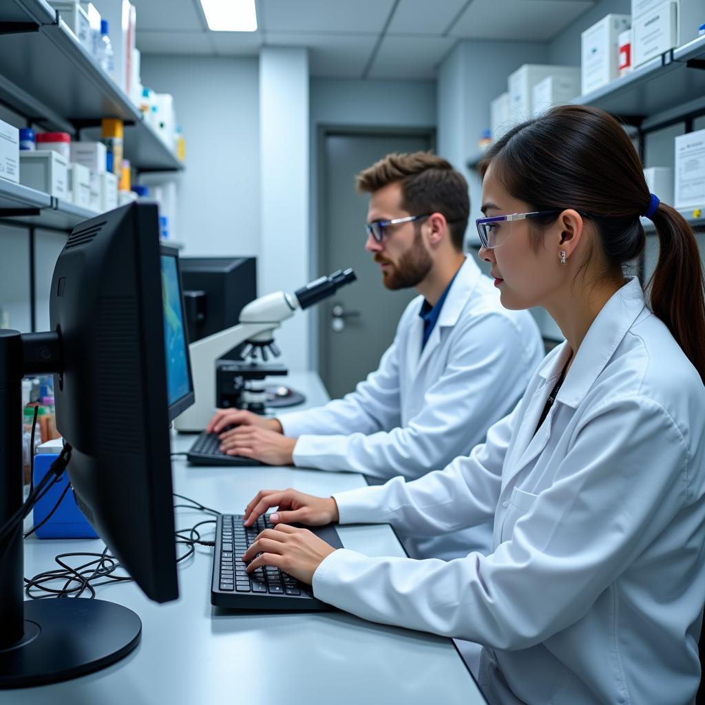 Scientists working in a cancer research lab