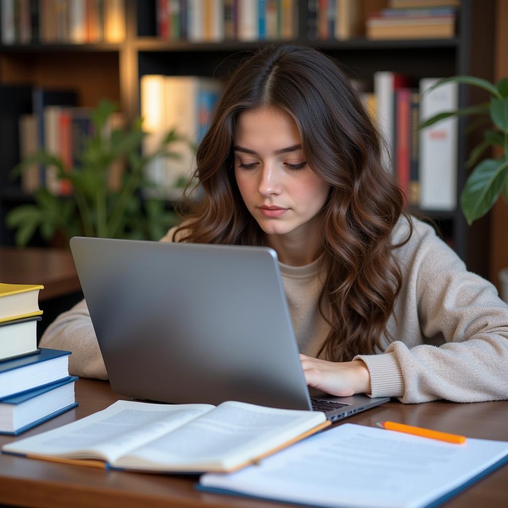 Student working on a career research paper