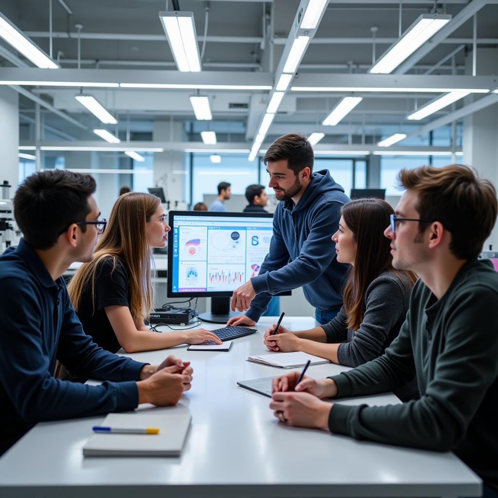 Students collaborating on a research project in a Carnegie Mellon University lab