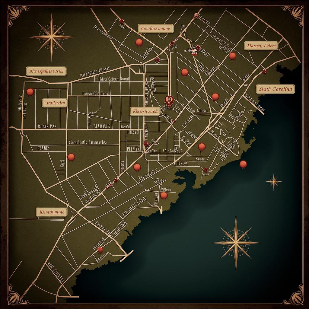 Map of Charleston Highlighting Haunted Locations