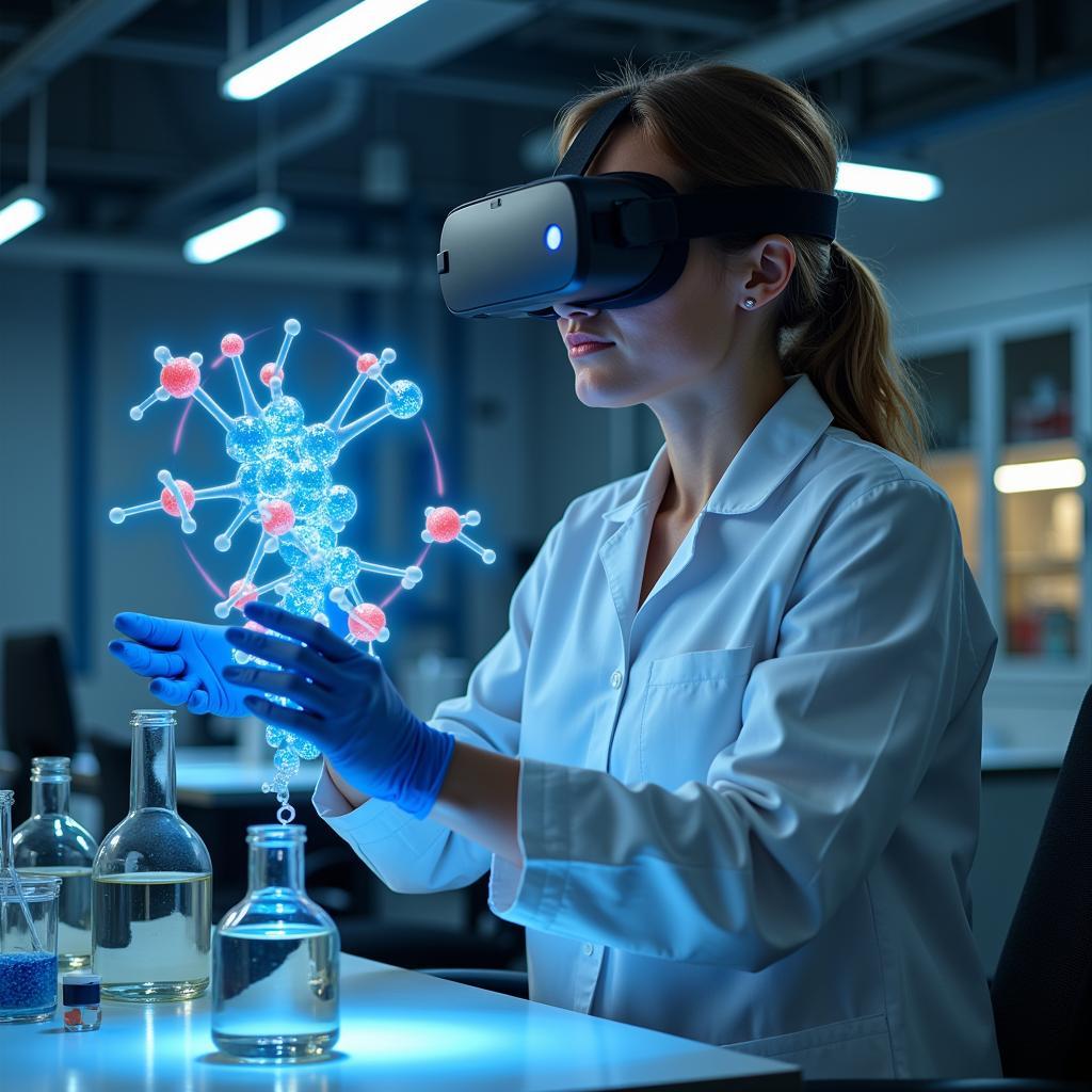 A researcher using virtual reality in a chemistry lab