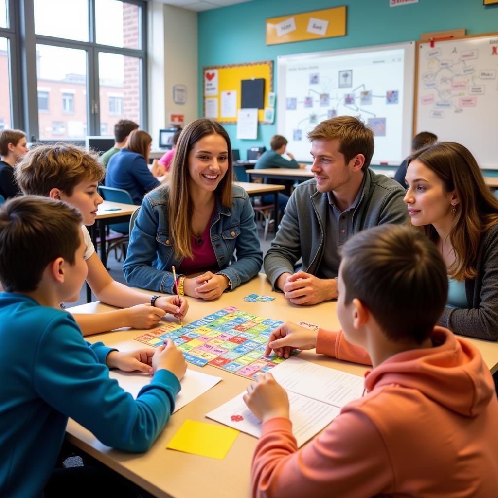 Students engaging in vocabulary building activities