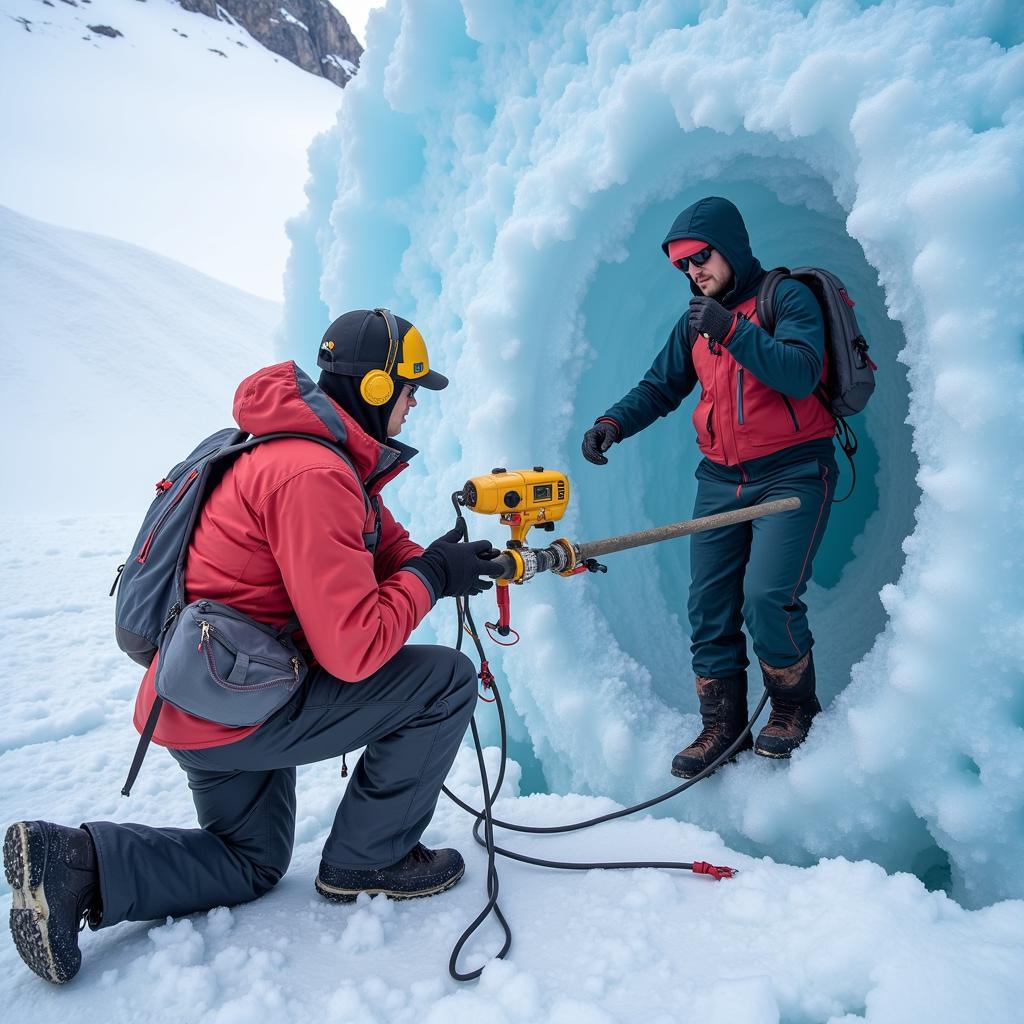 Climate Change Documentary Research Movie: A scientist collecting ice core samples in the Arctic.