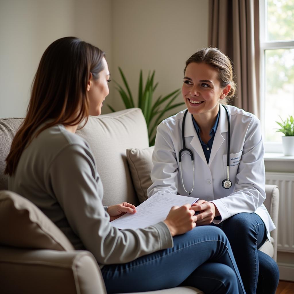 A clinical research associate conducting a patient interview, collecting vital data for the ongoing clinical trial.