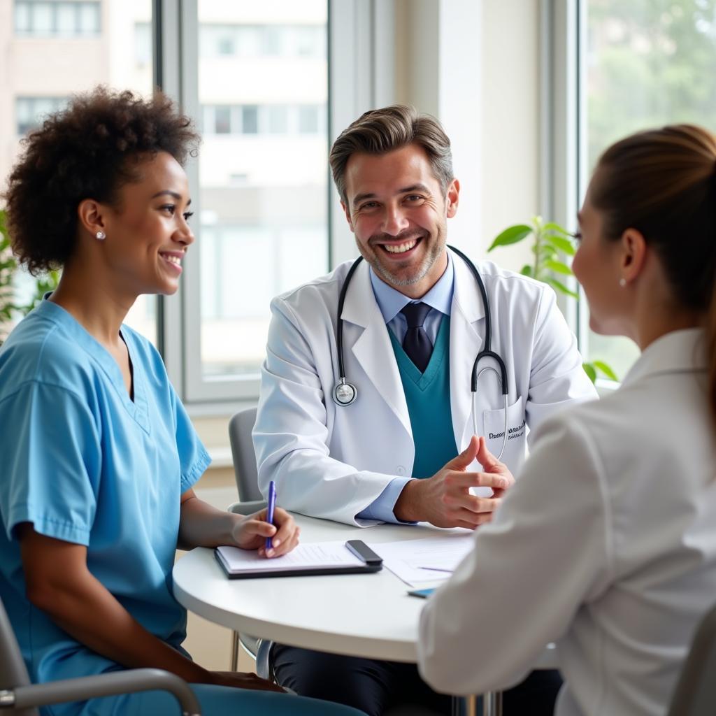 Clinical Research Coordinator Communicating with Patient