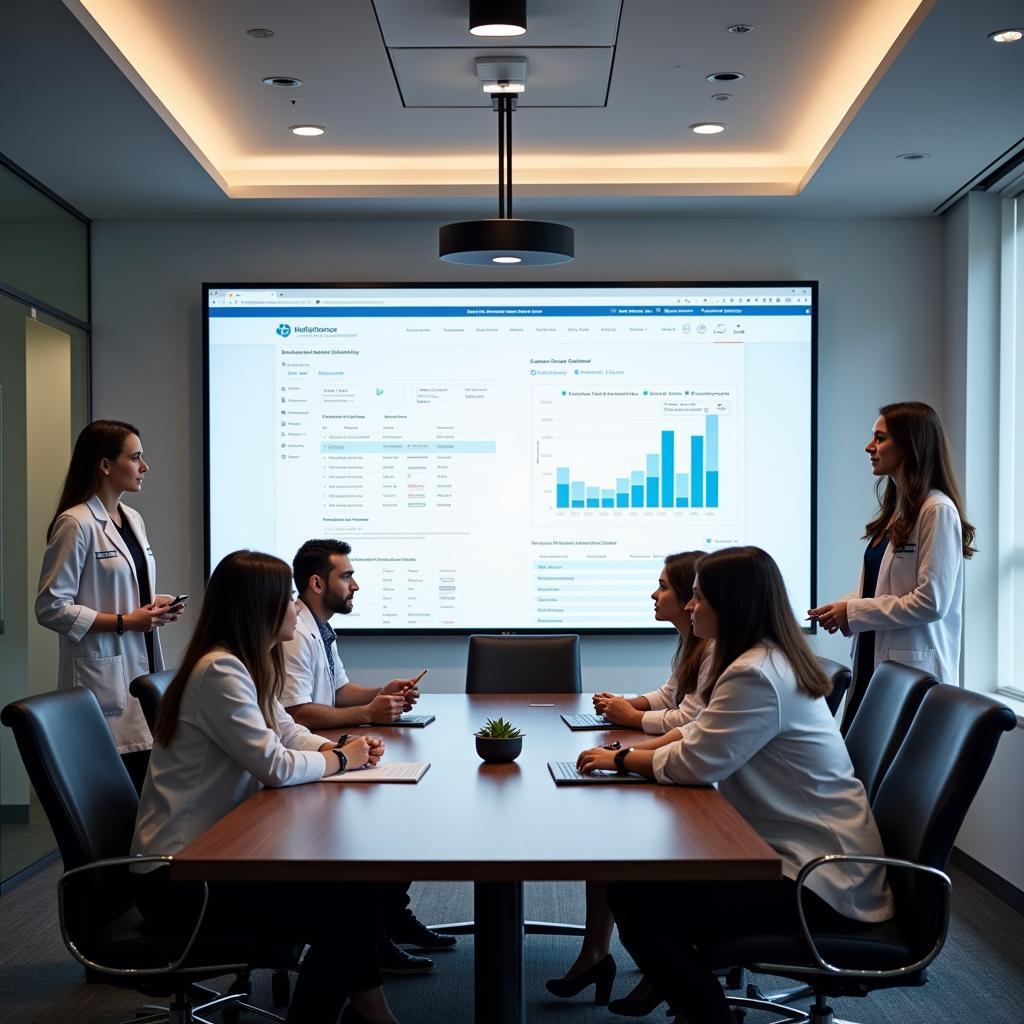 A team of clinical research professionals collaborates in a meeting room.