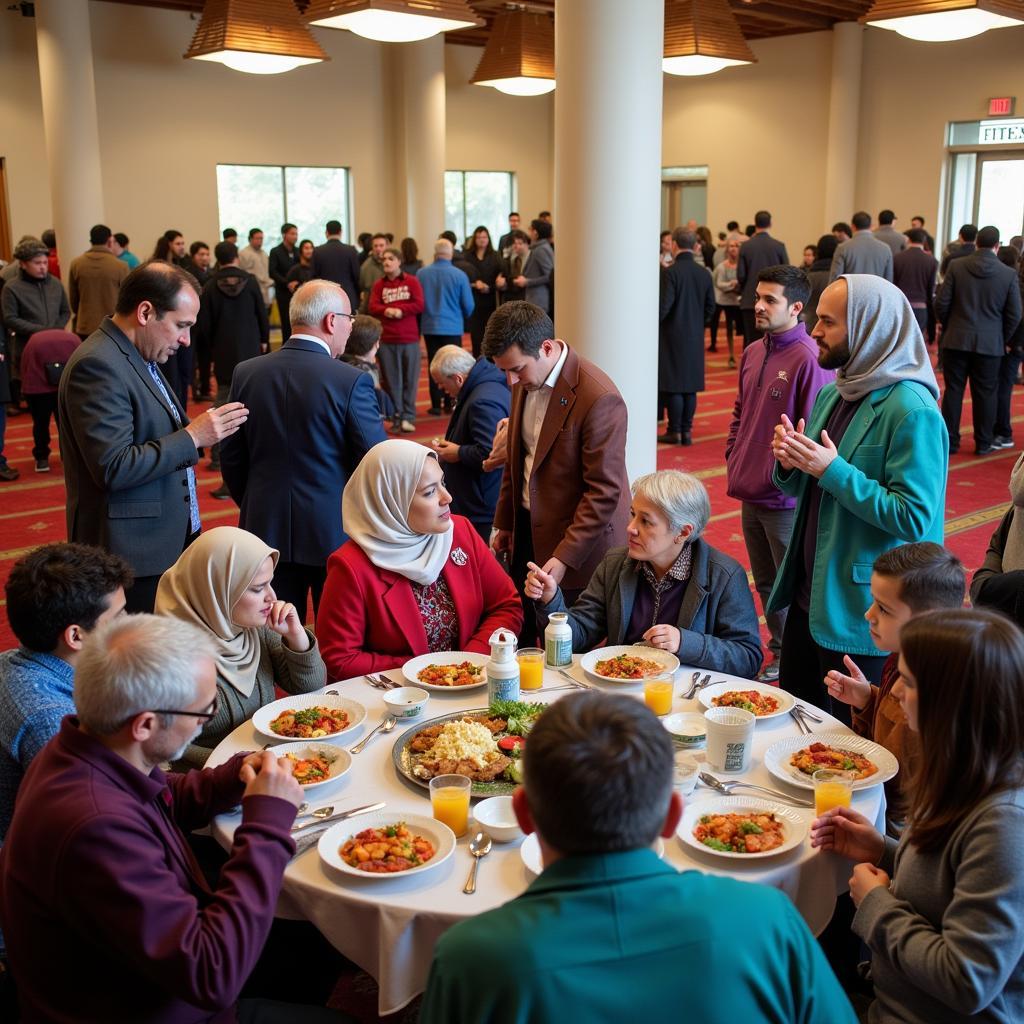 Community gathering at an Islamic center for prayer and fellowship