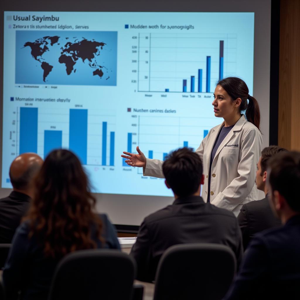 A computer and information research scientist presenting their research findings at a conference