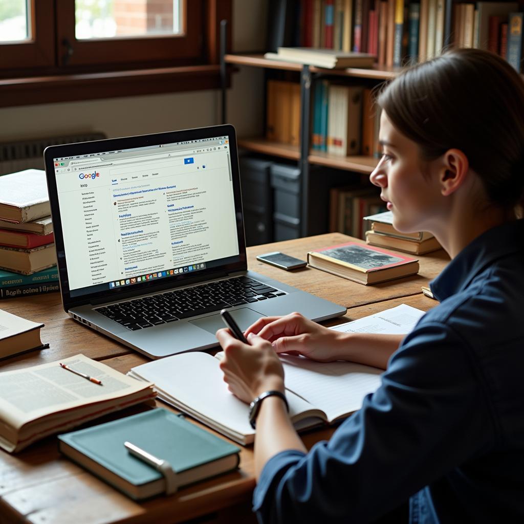 Researcher conducting a literature review