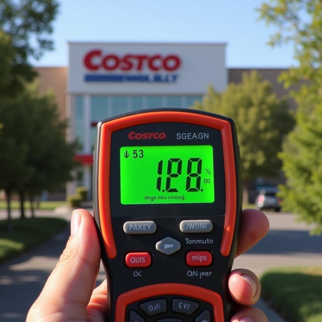 EMF meter reading showing high levels of electromagnetic activity near Costco Research Blvd.