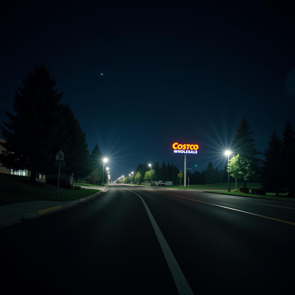 Nighttime view of Costco Research Blvd with strange light phenomena