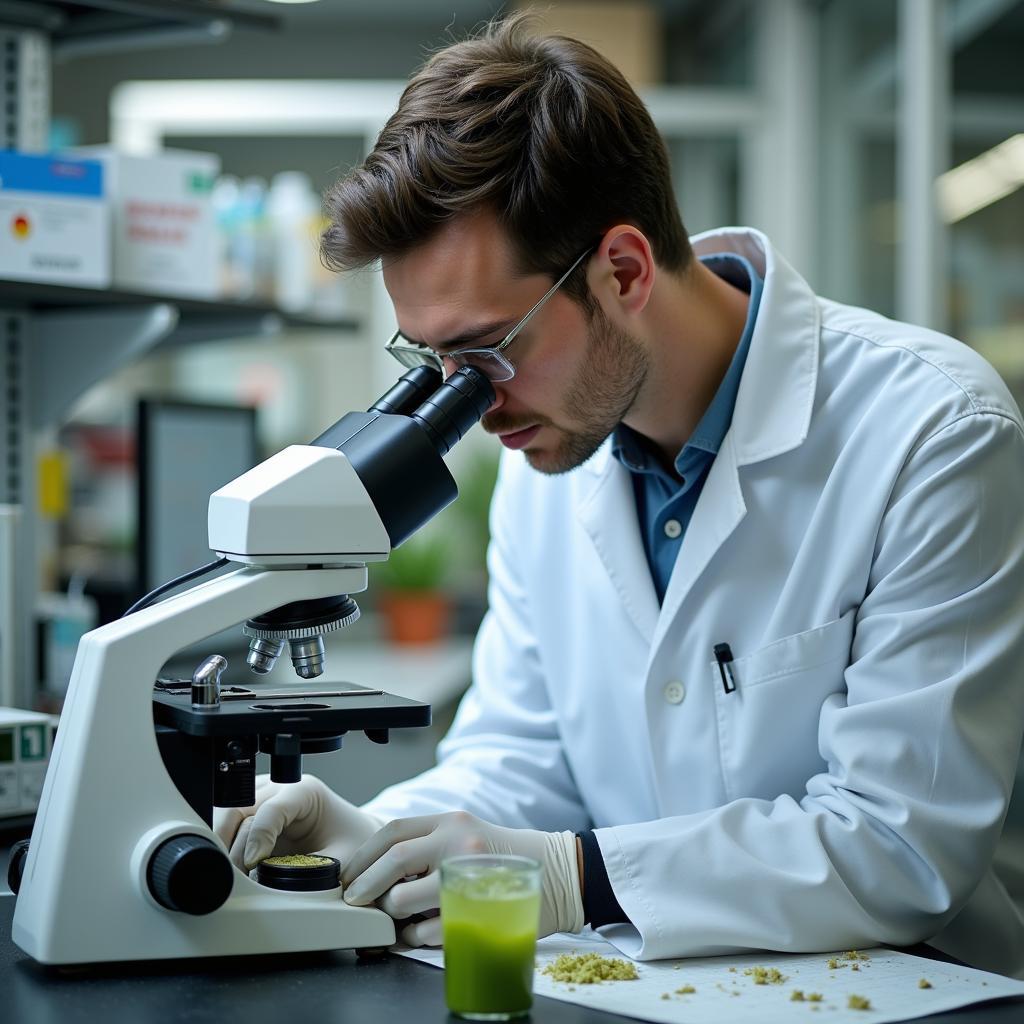 Dairy forage research scientist examining samples